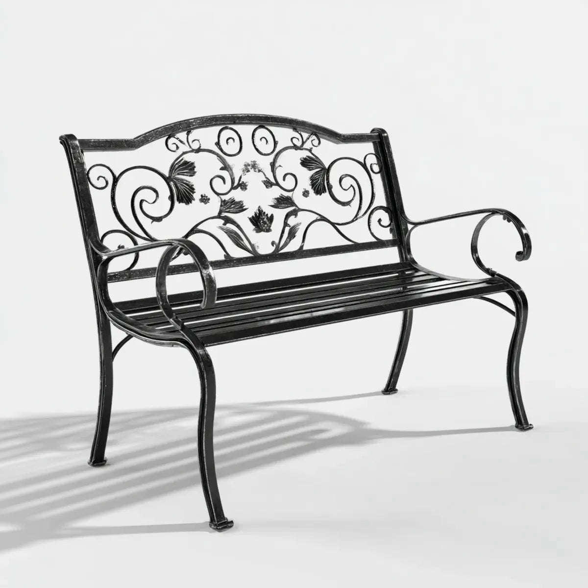 Ławka ogrodowa 2 czarne miejsca kute żelazo z tyłu urządzone 122 x 58 cm x 87 cm, 122 x 58 x 87 cm