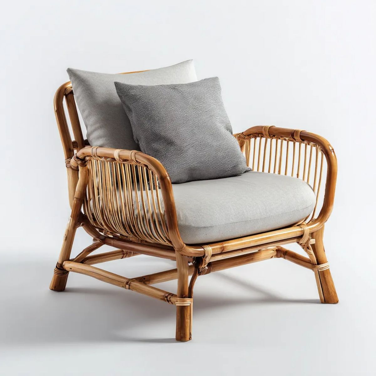 Fotel, Miód rattan krzesełko do siedzenia z szarym poduszką, 78 x 82 x 86 cm