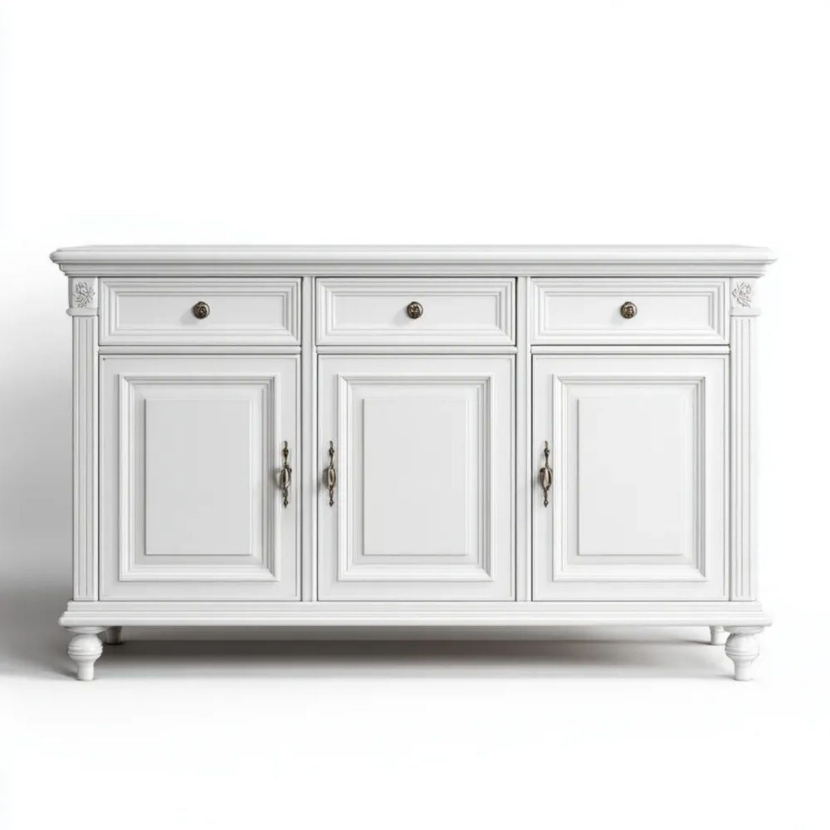 Kredens, Białe płyty w formie bufetu w MDF 150 x 45 x 100 cm z 3 drzwiami i 3 szufladami