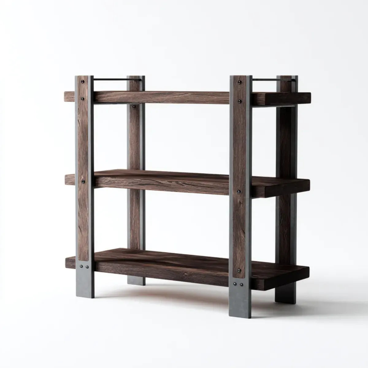 Regał, Łóżka z 3 ciemnobrązowymi i czarnymi półkami 90 x 35 x 100 cm w MDF i prostokątnej stali