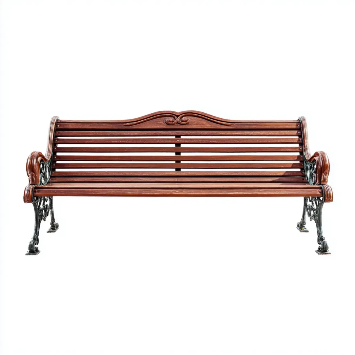 Ławka ogrodowa, Brązowa ławka ogrodowa 150 x 60 x 80 cm w litym drewnie i prostokątnym odlewie