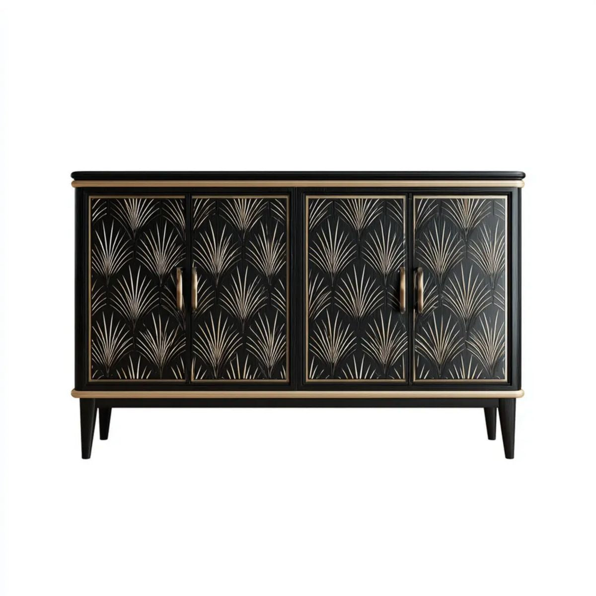 Kredens, 4 drzwi czarne i złoto MDF bufet, 160 x 40 x 90 cm