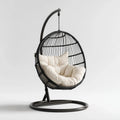 Hamak lub fotel wiszący, Czarna nóżka wiszące krzesło w stali stołowej i rattan PE z kremem do włosów poduszka, 95 x 95 x 195 cm