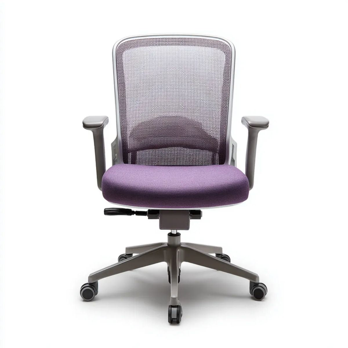 Krzesło biurowe, Ergonomiczny fioletowy fotel biurowy w poliestrowej siatce z regulowanymi podpórkami, 64 x 64 x 98- 108 cm