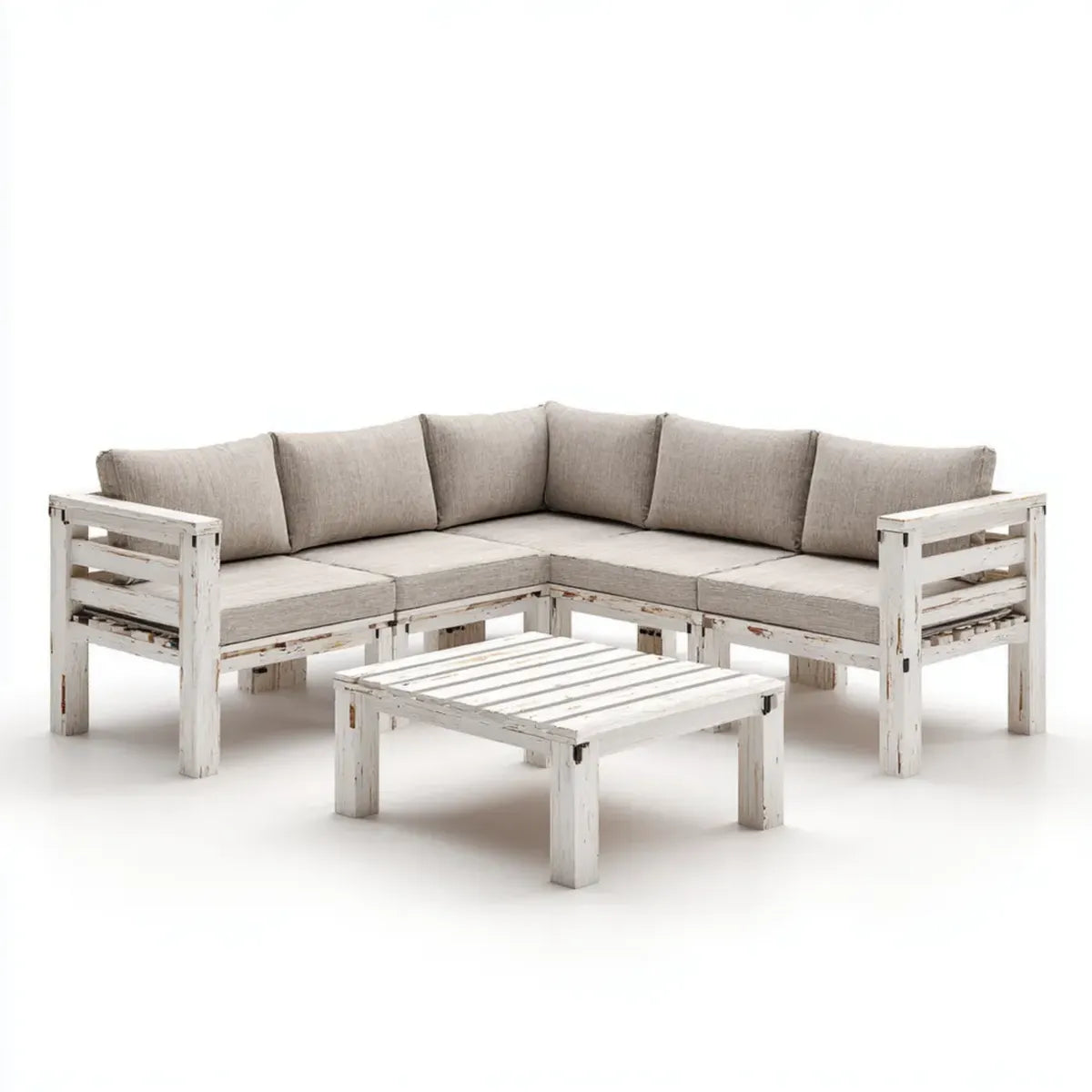 Sofa ogrodowa, 4 narożnik fotela salon ogrodowy w litym drewnie z poduszkami w poliestrze 220 x 220 cm