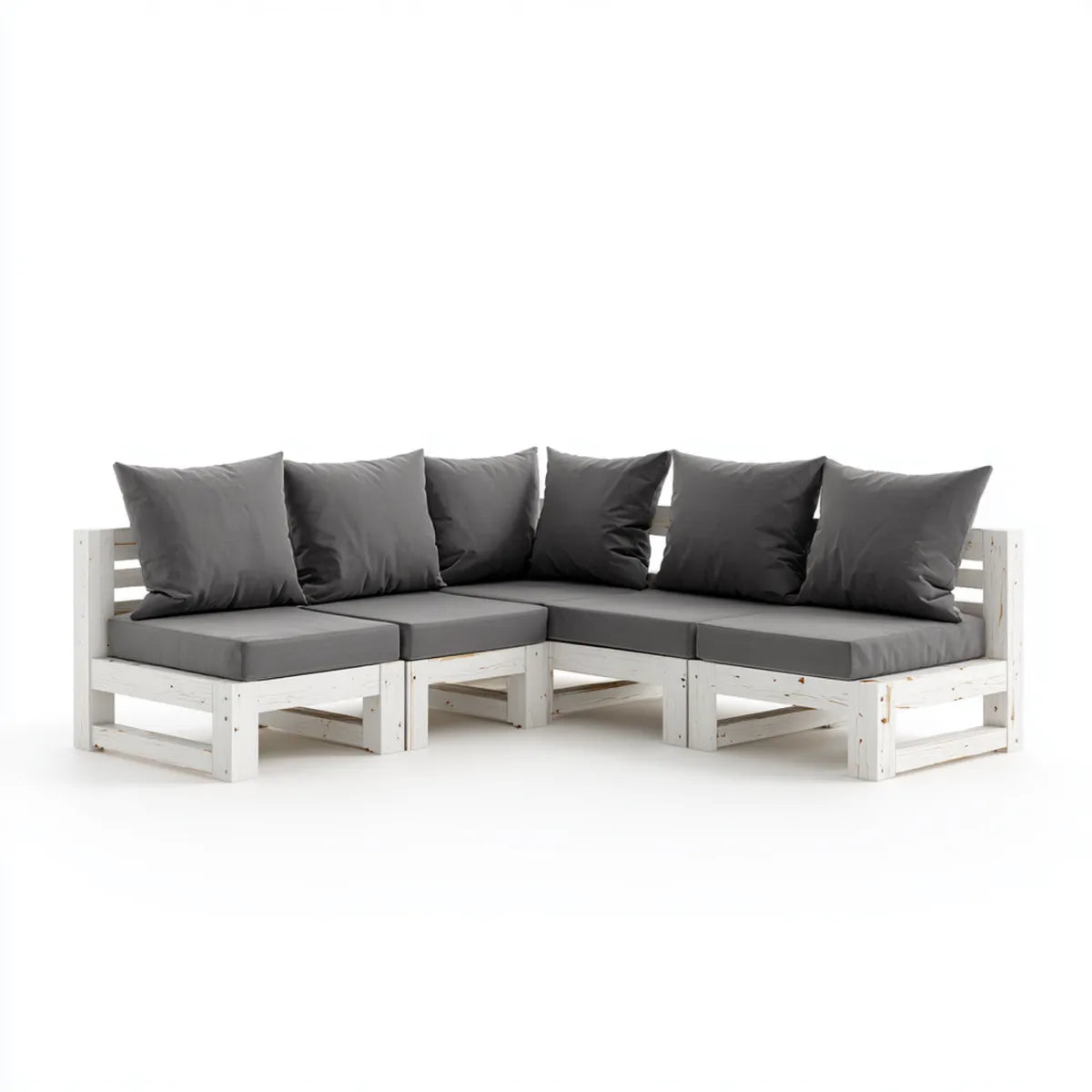 Sofa ogrodowa, Meble ogrodowe w 4 paletach białych i antracytowych w sosnie stałej 240 x 120 x 66 cm