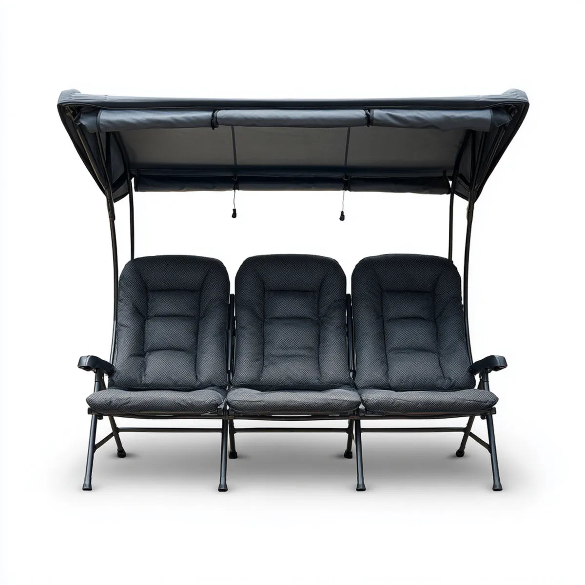 Sofa ogrodowa, 3 fotel czarny stalowy ogród uchylny z prostokątnym markizy 170 x 110 x 153 cm