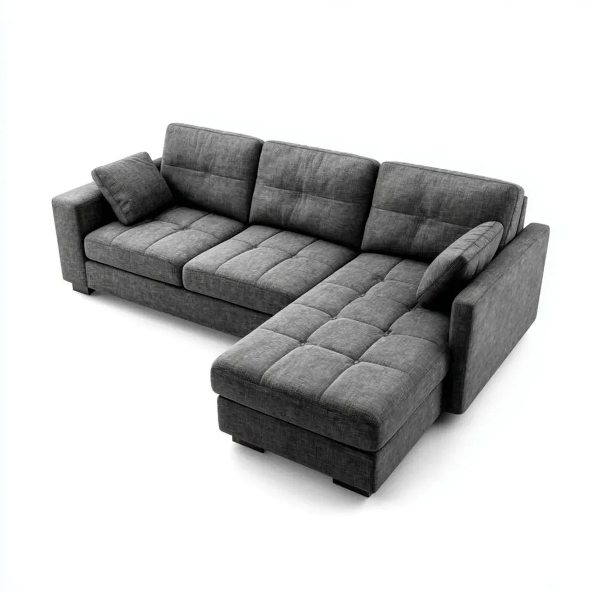 Sofa, Kanapa narożna z recyrem po prawej ciemnoszarej 280 x 170 x 85 cm poliestrowego prostokątnego kształtu