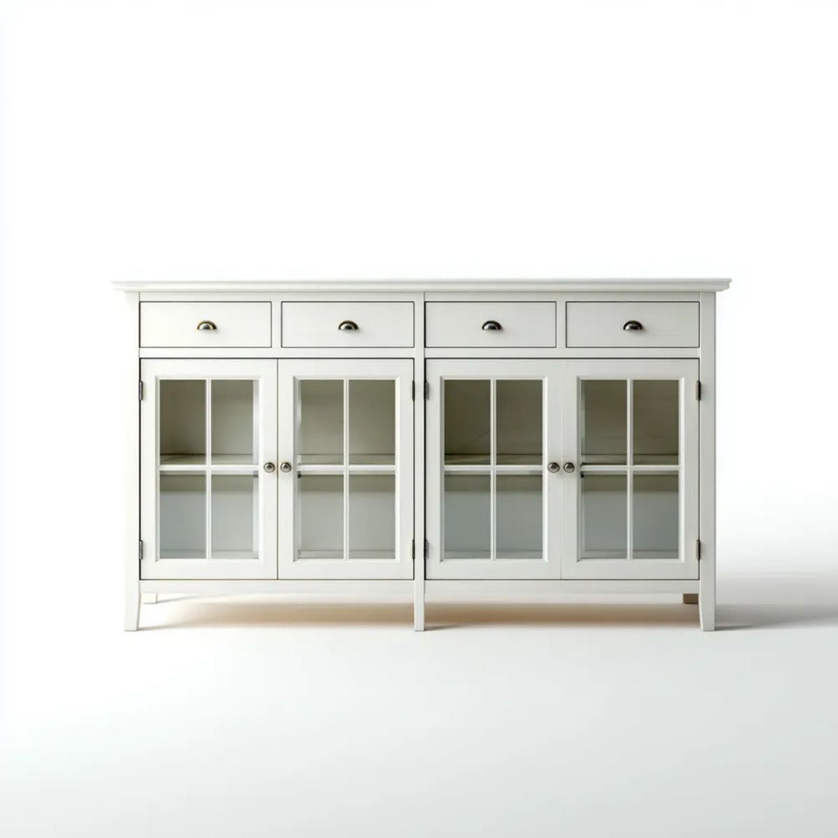 Kredens, Biały MDF i perforowany szkło hartowane Panseler bufet, 160 x 40 x 90 cm