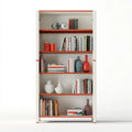Regał, Prostokątna otwarta biblioteka w biało-białym i biało-czerwonym MDF, 90 x 35 x 220 cm, z 5 półkami