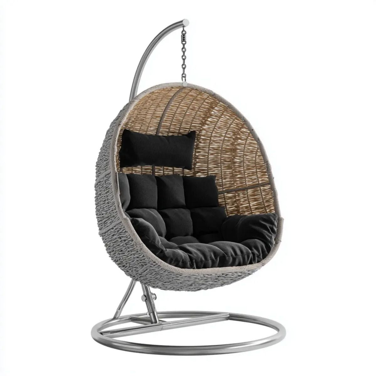 Hamak lub fotel wiszący, Krzesło wiszące z siwym podparciem w PE Synthetic Rattan i Stal Cyfrowa, 105 x 105 x 195 cm