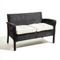 Sofa ogrodowa, 2 fotela czarna sofa ogrodowa z plecionymi poduszeczkami z żywicy PE i stalą 122 x 72 x 84 cm prostokątna