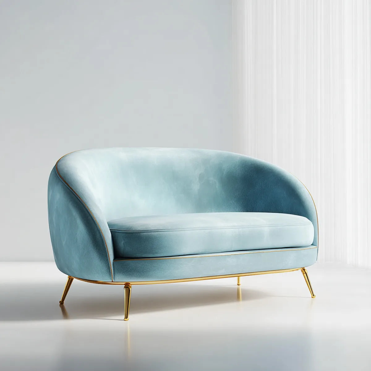 sofa 2-osobowa jasnoniebieska 150 x 78 x 78 cm poliestrowy aksamit okrągły