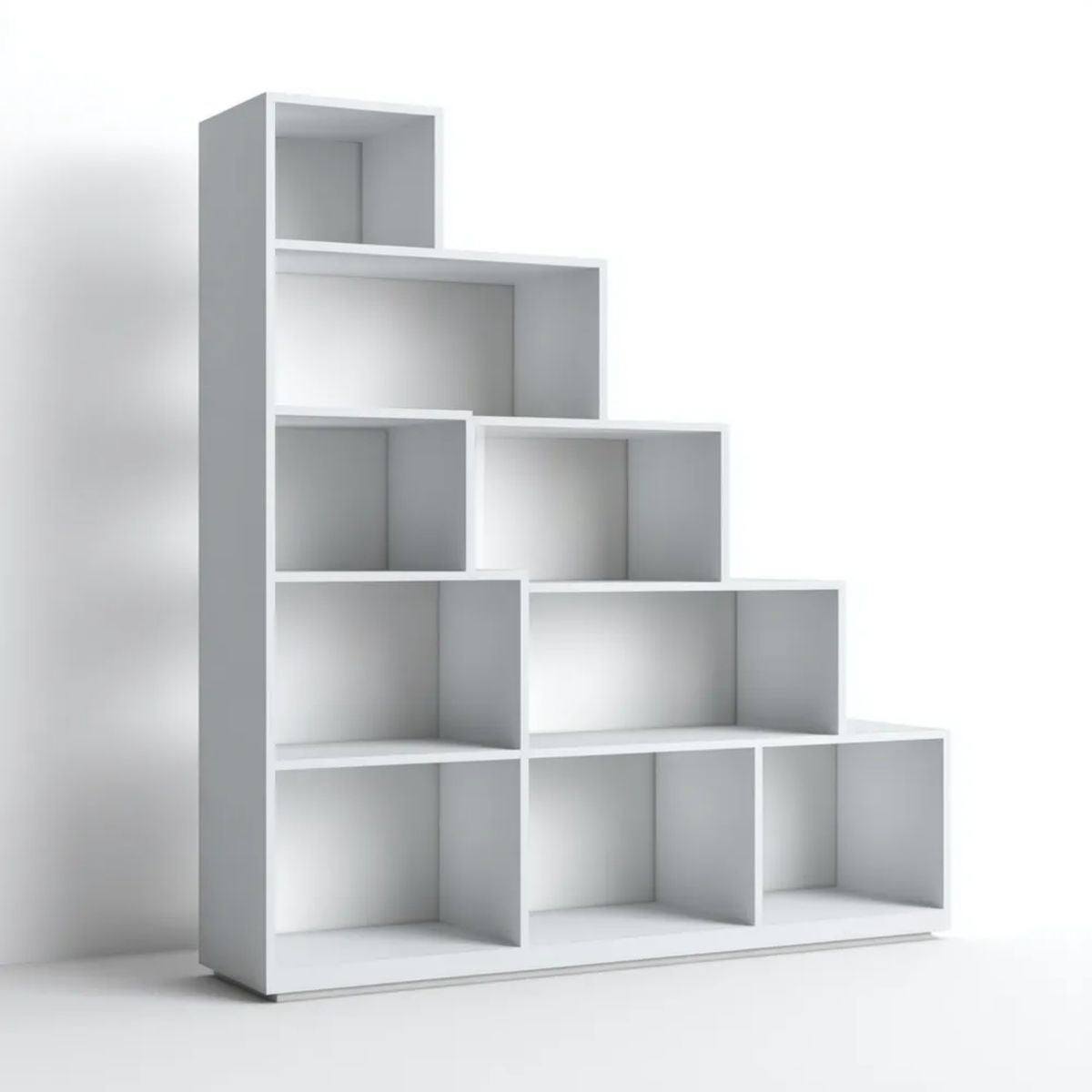 Regał, Biała MDF melaminowana klatka schodowa biblioteka 120 x 30 x 150 cm z 9 otwartymi niszami