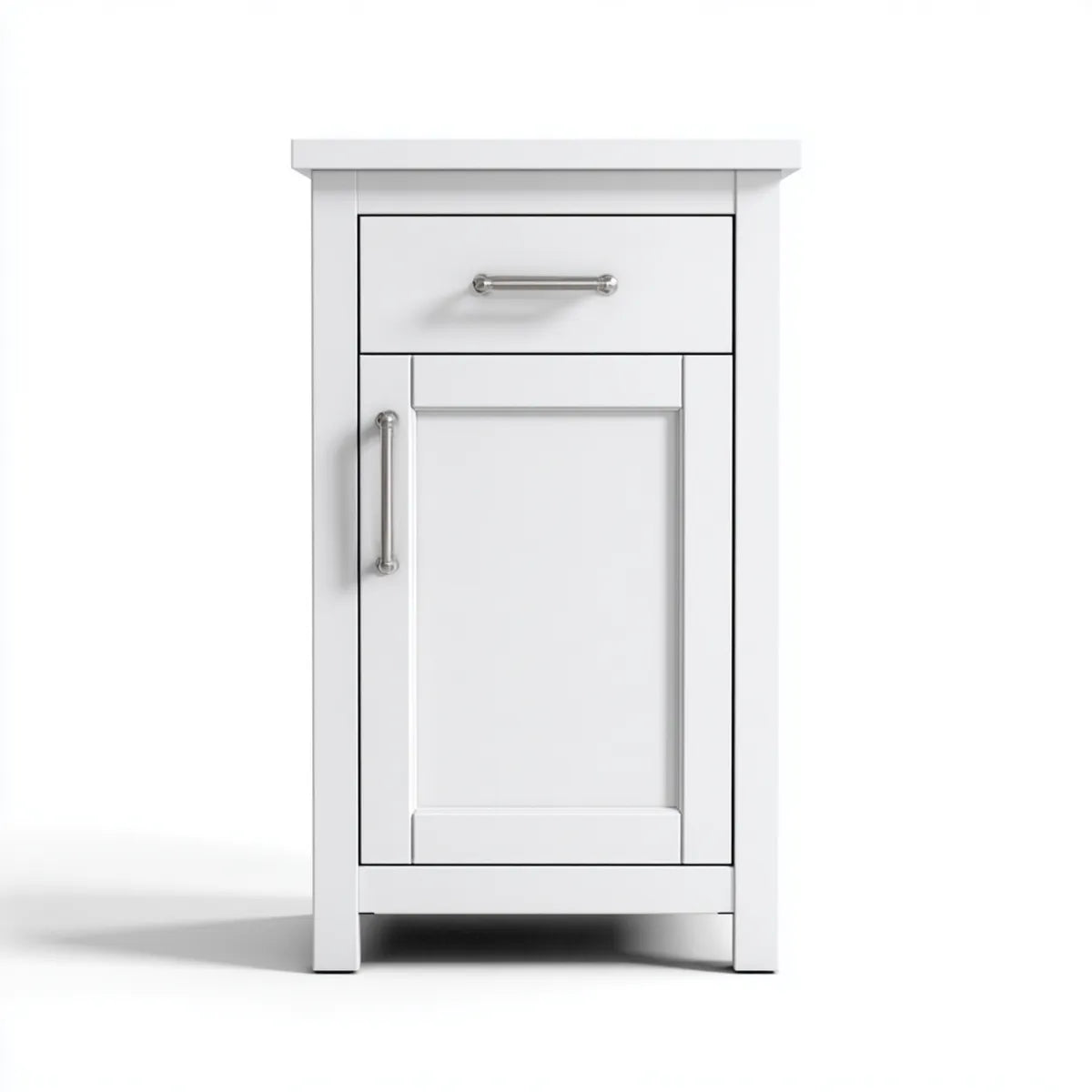 Szafka nocna, Biała stół nocny 40 x 30 x 65 cm w prostokątnych panelach MDF z szufladą i drzwiami